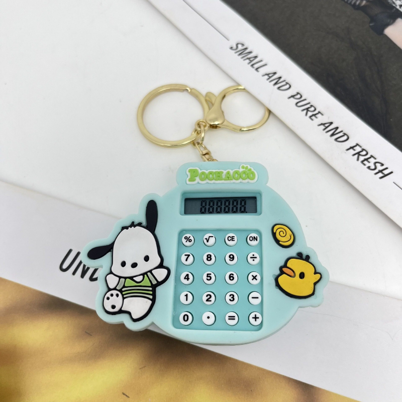 Mini számológép kulcstartó, 8 számjegyű kijelző, ABS műanyag, beépített elem, kompatibilis gombos elemmel