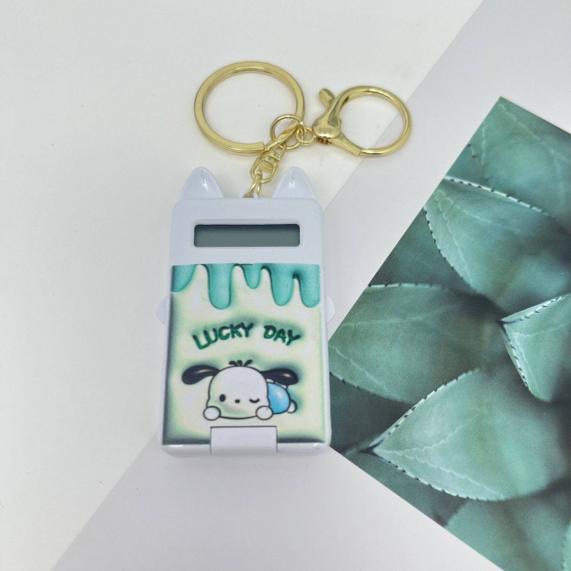 Mini számológép kulcstartó, 8 számjegyű kijelző, ABS műanyag, beépített elem, kompatibilis gombos elemmel