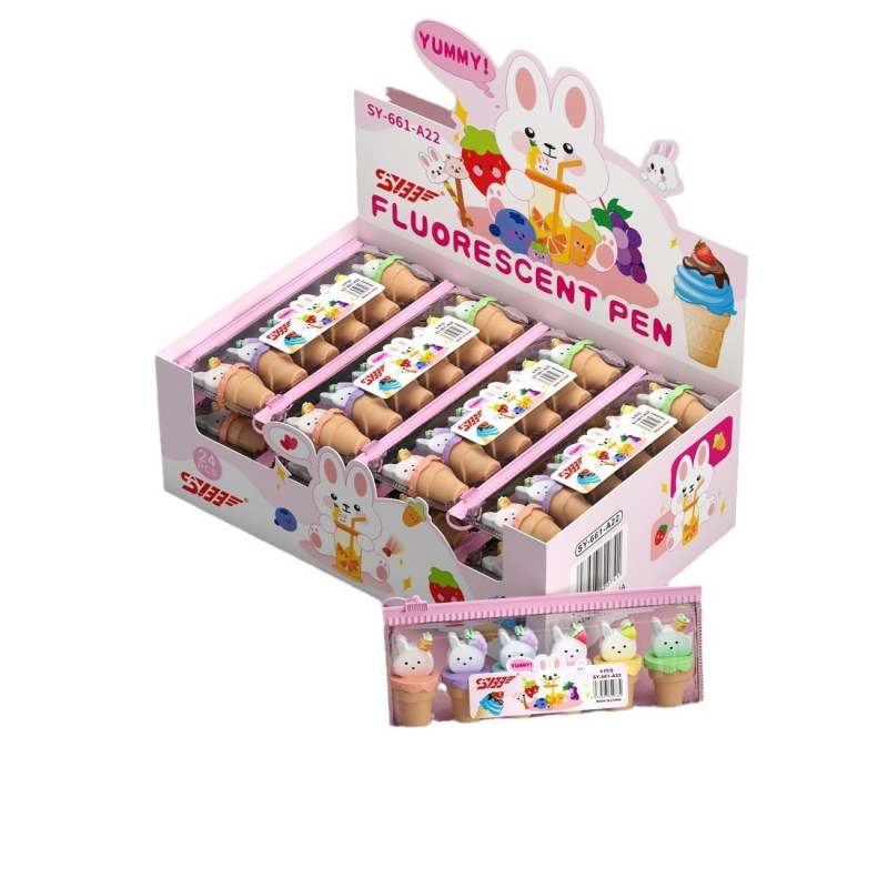 Marker za isticanje u obliku crtanog lika, model SY-661, plastično kućište, pakiranje 6 komada u vrećici, neizbrisiv.