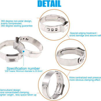 Stezaljka za grlo — 80 komada, 304 nehrđajućeg čelika, jednovušna bezšavna, 6–23,5 mm, s kliještima