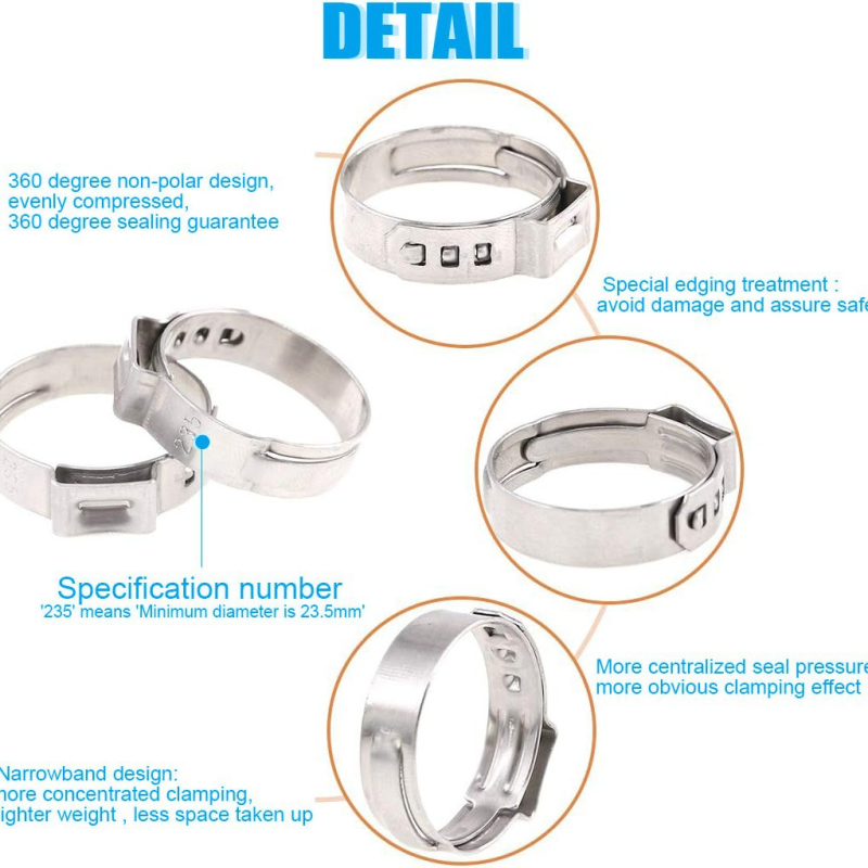 Stezaljka za grlo — 80 komada, 304 nehrđajućeg čelika, jednovušna bezšavna, 6–23,5 mm, s kliještima