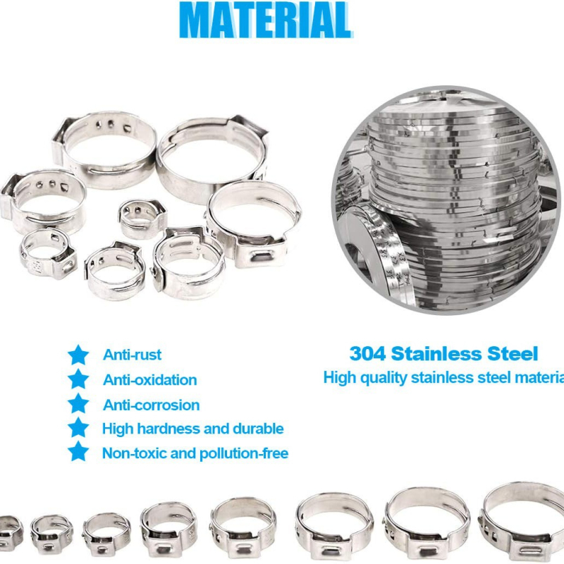 Stezaljka za grlo — 80 komada, 304 nehrđajućeg čelika, jednovušna bezšavna, 6–23,5 mm, s kliještima