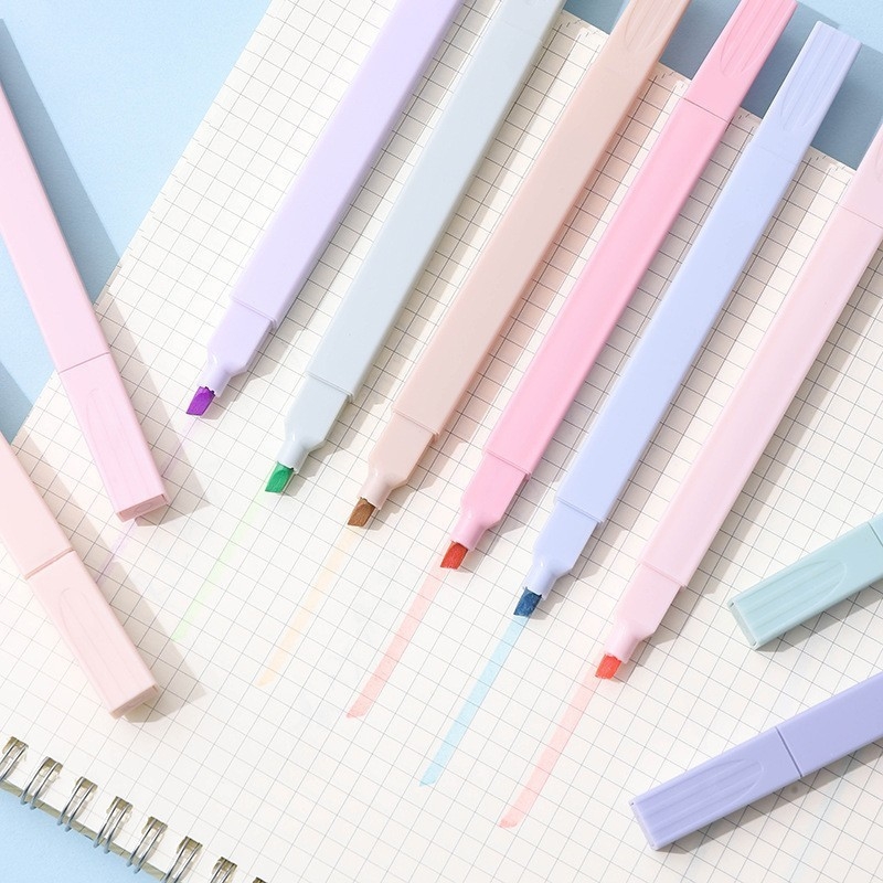 Marker za isticanje boje s nagibnim vrhom, velika kapaciteta | Marka: Yicai; Model: Color stick highlighter pen; Tijelo: plast; Pakiranje: 6 kom. u kutiji