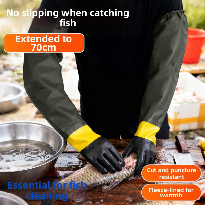 Γάντια για χειρισμό ψαριών και θαλασσινών – αδιάβροχα, ανθεκτικά στην κοπή, αντιολισθητικά, από PVC υλικό; επένδυση: πολυεστερική ίνα