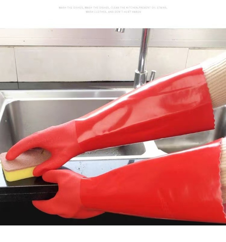Lateks rukavice za pranje suđa, produžena duljina, otporno na klizanje, vodootporne, otporne na habanje, 120 g, za posao