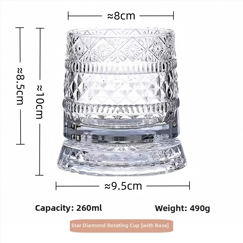Čaša za viski, kristalno staklo, 201–300 ml, nordijski stil, rotirajući dizajn