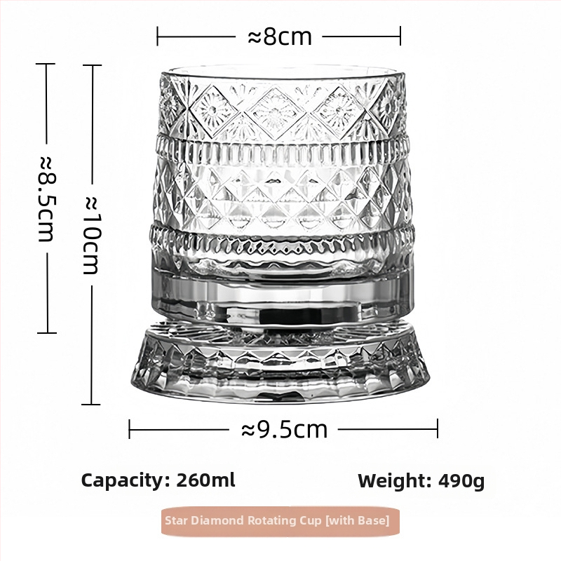 Čaša za viski, kristalno staklo, 201–300 ml, nordijski stil, rotirajući dizajn