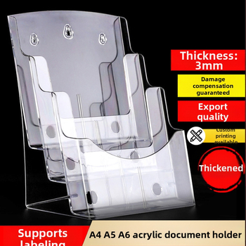 Akrylový informačný stojan na dokumenty, 4-podlažný stolný organizér na brožúry a letáky, medzera medzi policami 10 cm