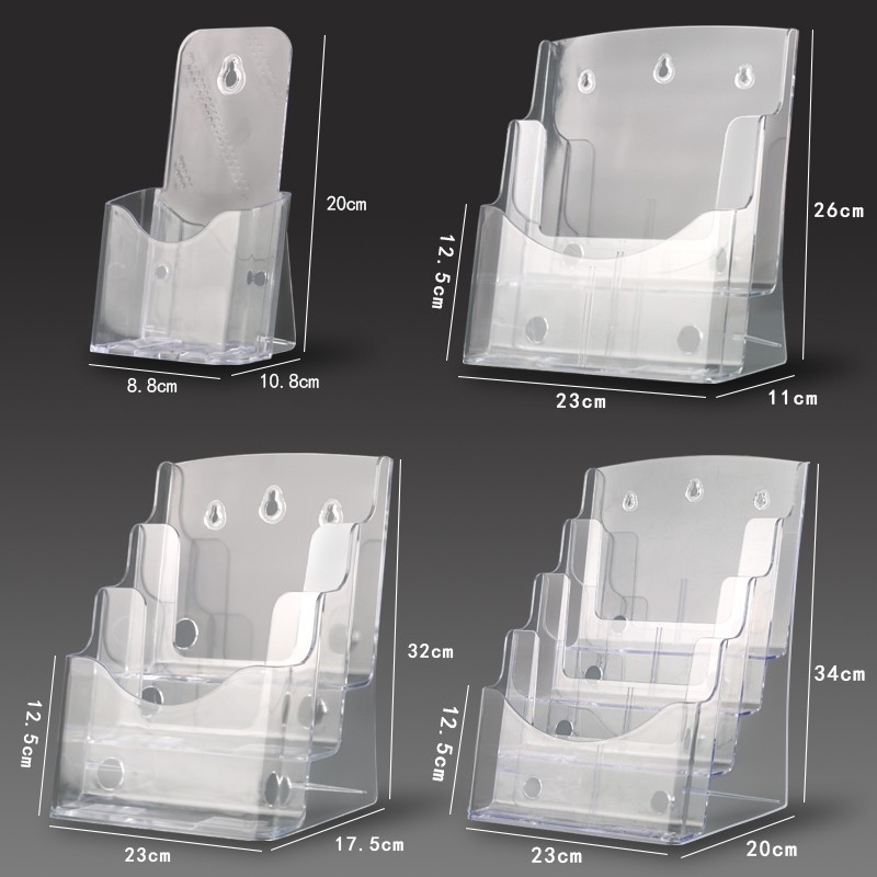 Akrilni informativni stalak za dokumente, 4-podnu stolni organizator za brošure i letke, razmak polica 10 cm