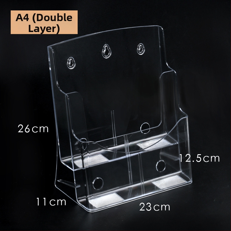 Akrylový informačný stojan na dokumenty, 4-podlažný stolný organizér na brožúry a letáky, medzera medzi policami 10 cm