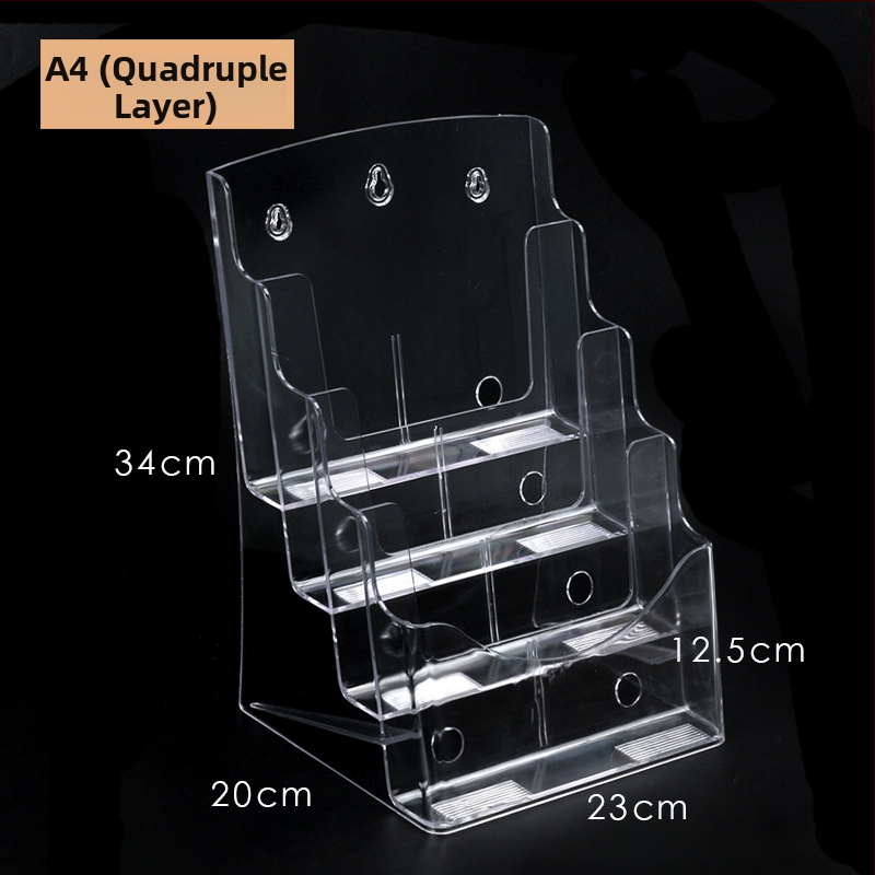 Akrylový informačný stojan na dokumenty, 4-podlažný stolný organizér na brožúry a letáky, medzera medzi policami 10 cm