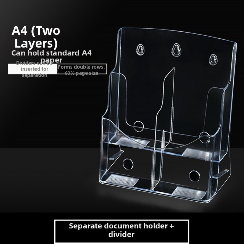 Akrylový informačný stojan na dokumenty, 4-podlažný stolný organizér na brožúry a letáky, medzera medzi policami 10 cm
