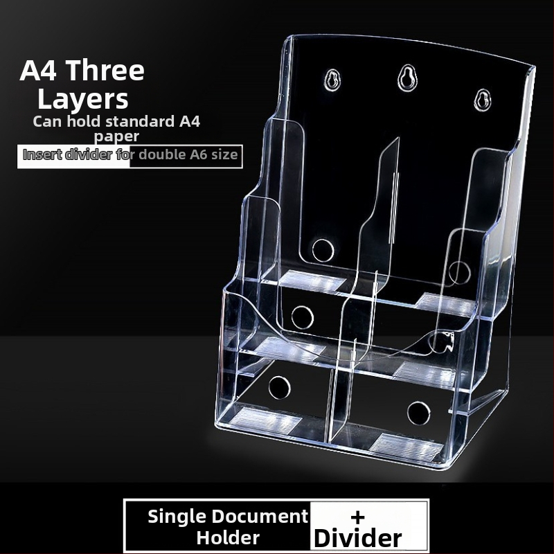 Akrylový informačný stojan na dokumenty, 4-podlažný stolný organizér na brožúry a letáky, medzera medzi policami 10 cm