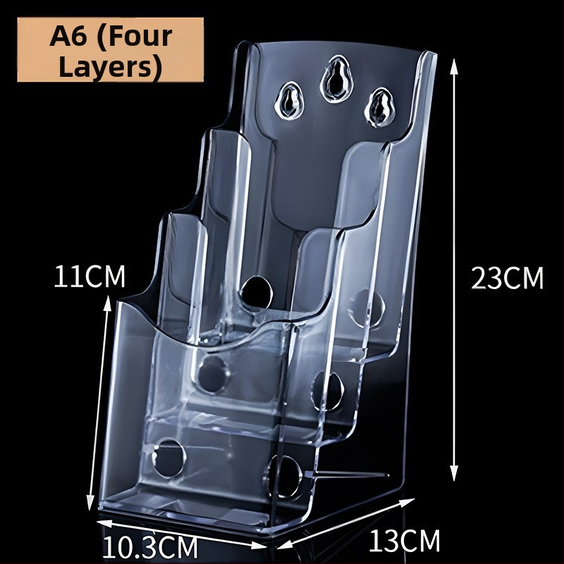 Akrylový informačný stojan na dokumenty, 4-podlažný stolný organizér na brožúry a letáky, medzera medzi policami 10 cm