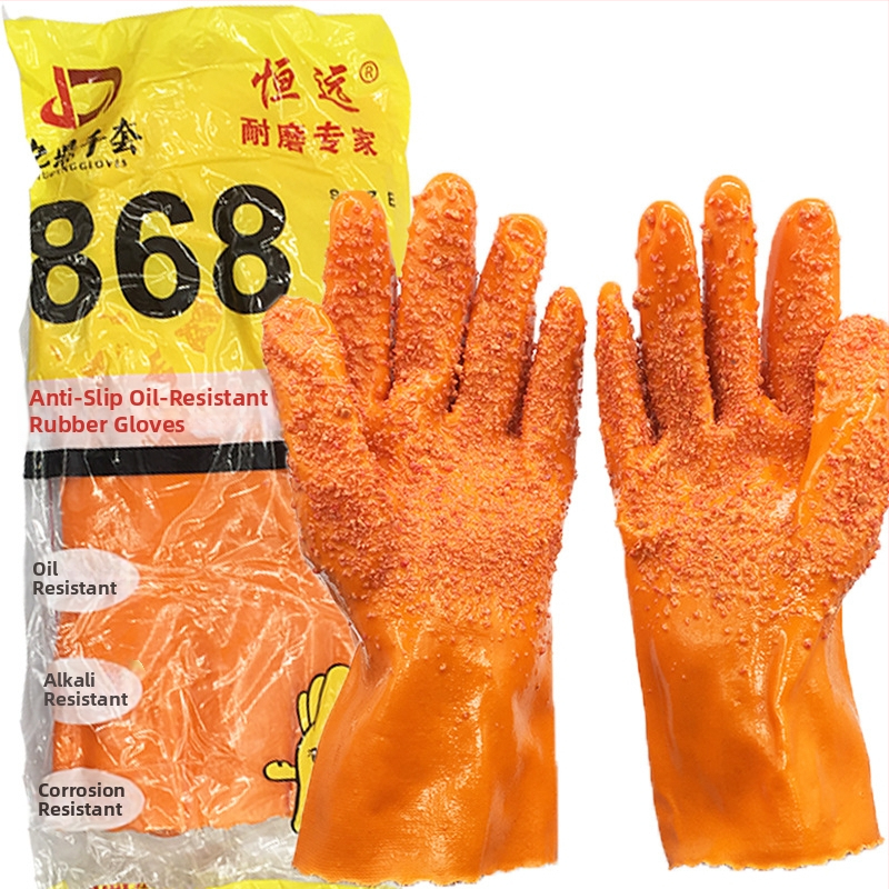 PVC pracovné rukavice pre priemyselný rybolov s bavlnenou podšívkou – protišmykové, olejodolné, rezné odolné, odolné voči kyselinám a zásadám, vodotesné