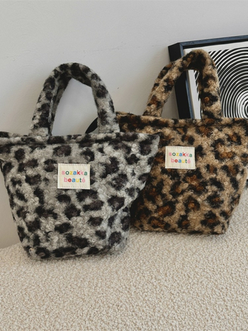 Ženska pliš torba s leopard uzorkom, gradski stil, tote torba, oblik kante, zatvarač