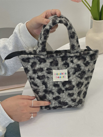 Ženska pliš torba s leopard uzorkom, gradski stil, tote torba, oblik kante, zatvarač