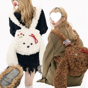 Ruksak s plišanim Teddyjem, cartoon dizajn, unisex stil za svakodnevnu upotrebu (Vanjski materijal: poliester; podstava od pamuka; unisex stil; proljeće 2024)