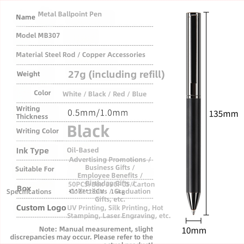 Metalno kugličko pero s rotacijskim mehanizmom, mat završna obrada, ispis logotipa, 27 g, jedno pakiranje