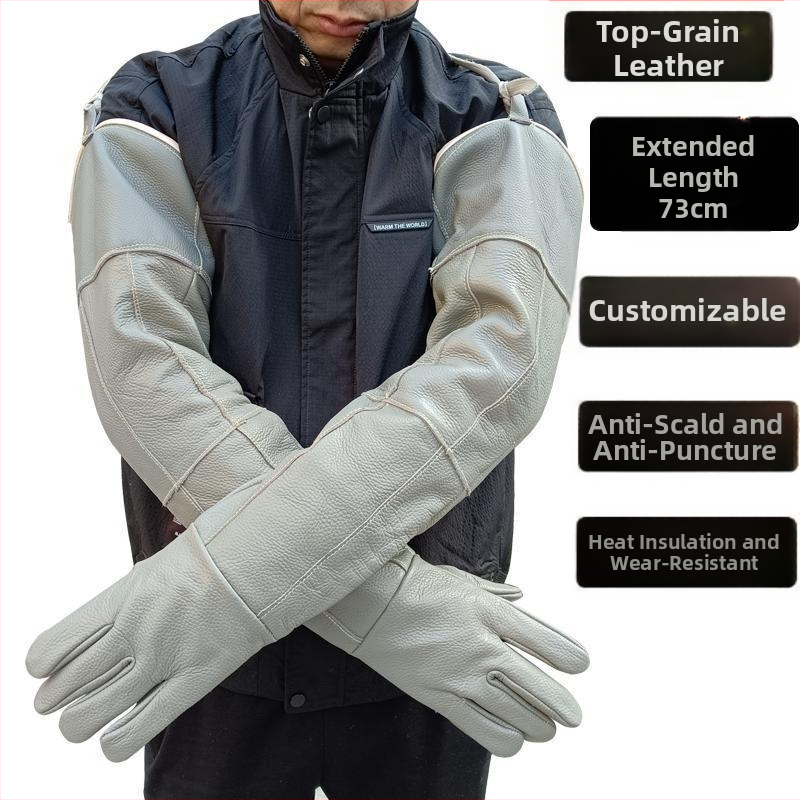 Dlhé a hrubé hovädzie kožené zváracie rukavice pre vonkajšie práce, odolné proti opotrebovaniu, proti prepichnutiu, tepelne izolované