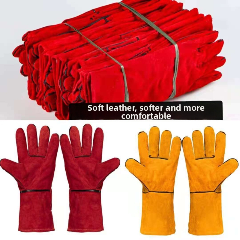 Rukavice na zváranie z hovädzej kože, dlhé, s dvojitou ochranou, vhodné pre zváranie v chlade