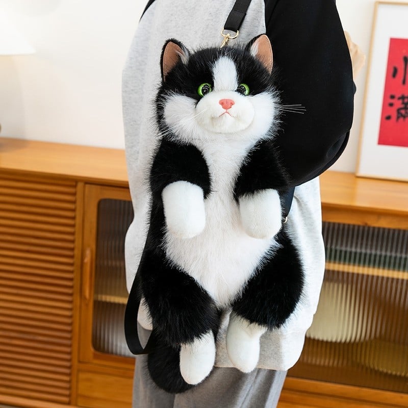Λούτρινο σακίδιο σε μορφή γάτας με ρεαλιστικό σχέδιο - εξωτερικό υλικό πολυεστερ, γέμισμα PP βάμβακι, κατάλληλο για 7–14 ετών