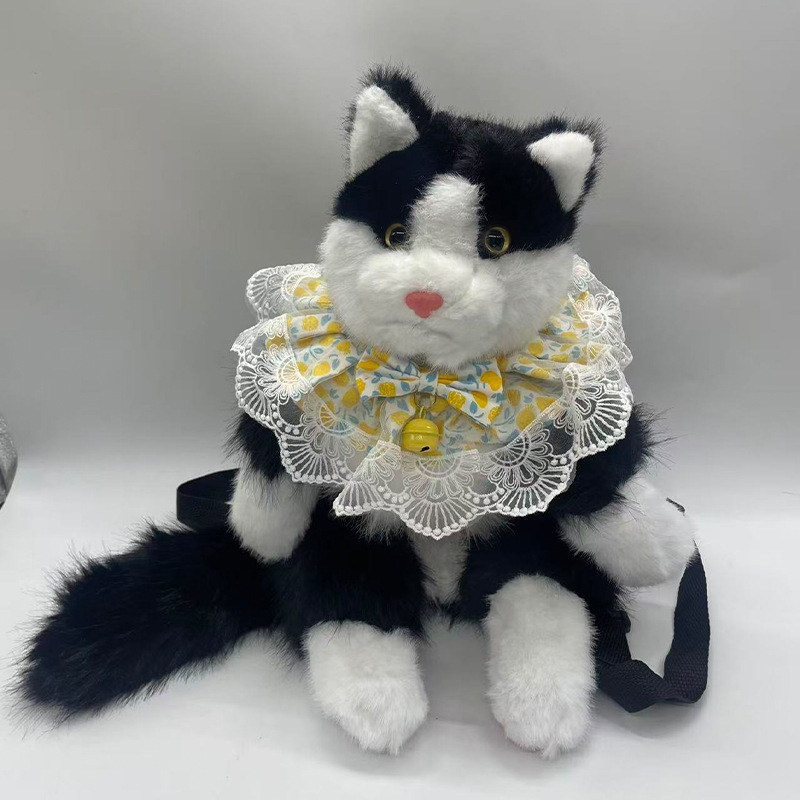 Λούτρινο σακίδιο σε μορφή γάτας με ρεαλιστικό σχέδιο - εξωτερικό υλικό πολυεστερ, γέμισμα PP βάμβακι, κατάλληλο για 7–14 ετών