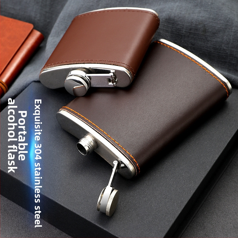 Sada plochých fliaš na víno z nehrdzavejúcej ocele 304, pre outdoor použitie, moderný minimalistický štýl, uvedená v roku 2025