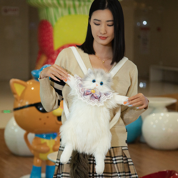 Rucsac din pluș cu design de pisicuță ragdoll, stil proaspăt și drăguț, închidere cu fermoar, buzunare interioare pentru telefon și documente