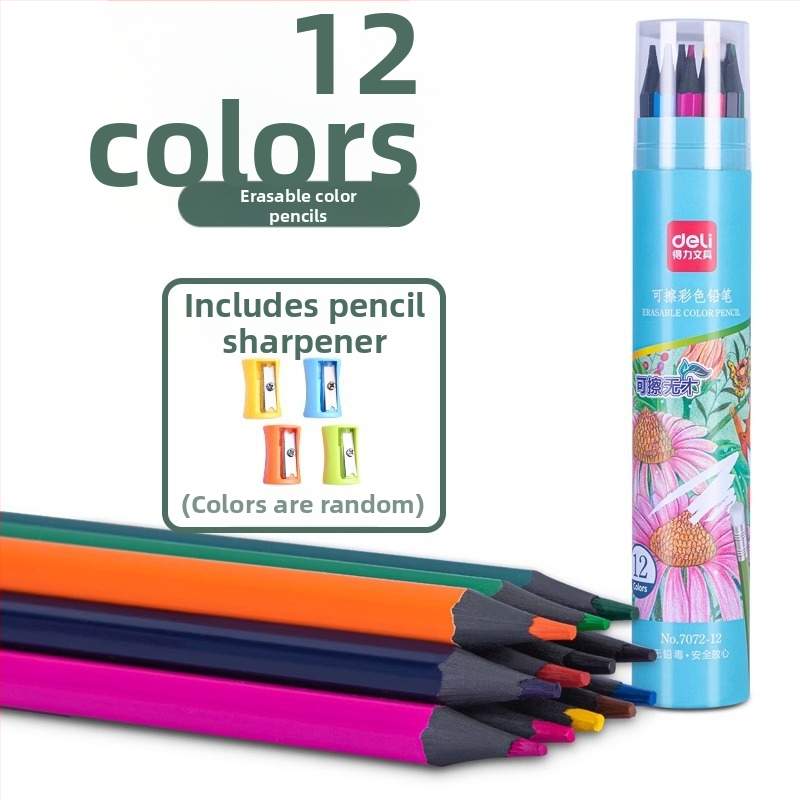 Deli 7072 törölhető fa burkolatú színes ceruzák általános iskolások és művészeti tanulók számára
