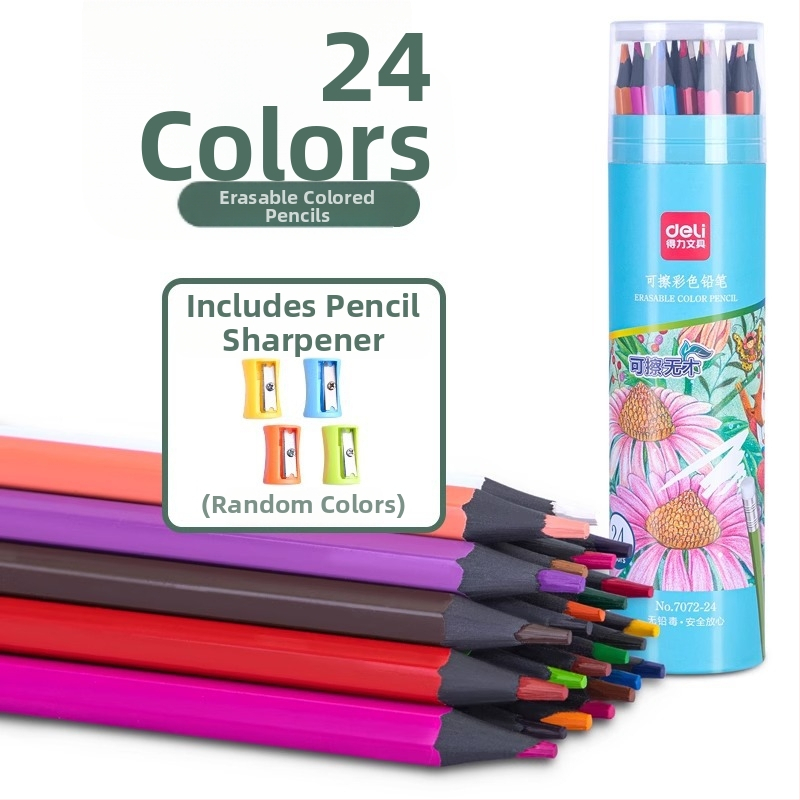 Deli 7072 törölhető fa burkolatú színes ceruzák általános iskolások és művészeti tanulók számára