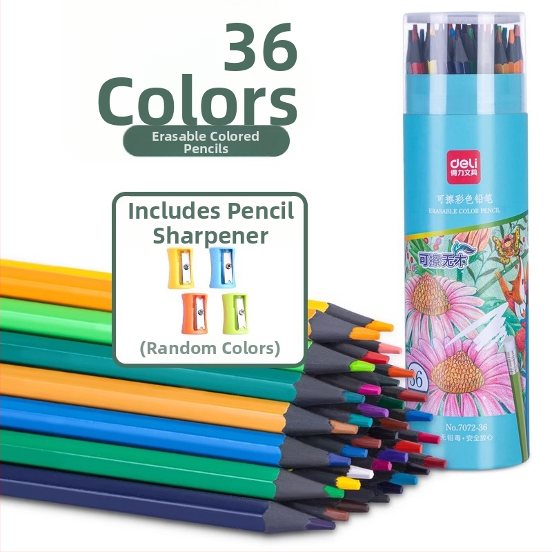 Deli 7072 törölhető fa burkolatú színes ceruzák általános iskolások és művészeti tanulók számára