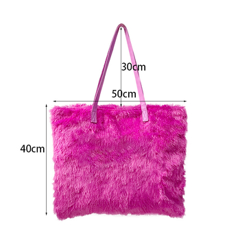 Utcai divat Tote táska imitációs nyúlszőrrel, cipzáras nyitás, nylon belső, vízszintes négyzet alakú forma, telefonhoz tartozó zseb, dupla fogantyú