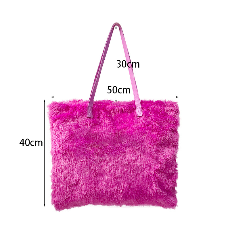 Utcai divat Tote táska imitációs nyúlszőrrel, cipzáras nyitás, nylon belső, vízszintes négyzet alakú forma, telefonhoz tartozó zseb, dupla fogantyú