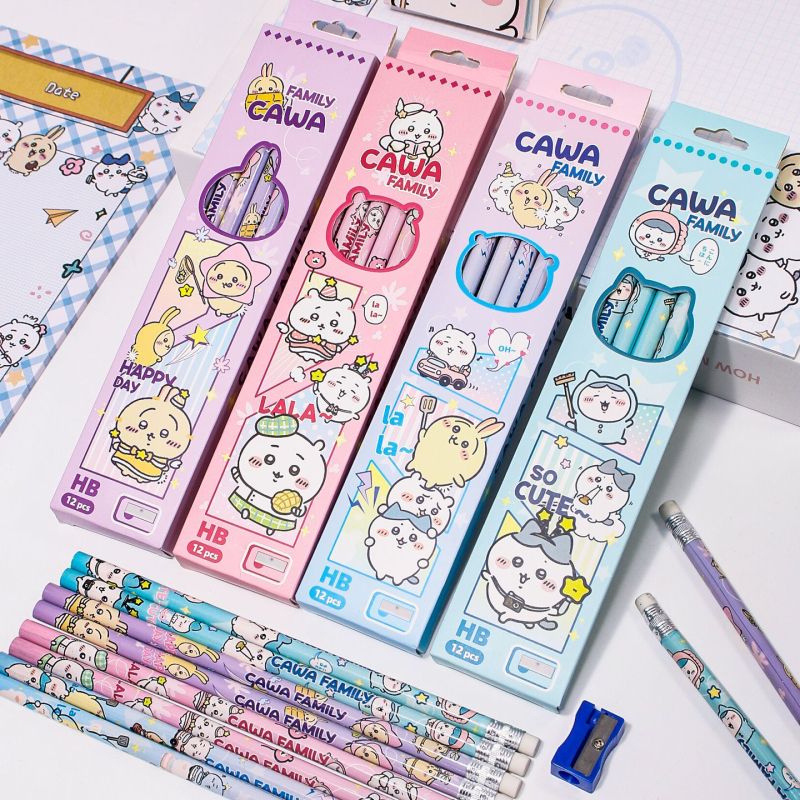 Set od 12 HB grafitnih olovaka u drvenom kućištu, s oštračem i gumicom, za školsko crtanje