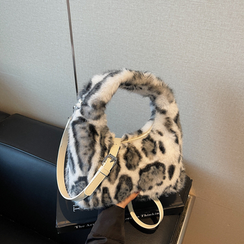 Korejskog stila pliš torba za ramena s leopard uzorkom, torba sa zipom, horizontalni kvadratni oblik, podstava od poliestera, unutarnji džepovi za telefon i dokumente