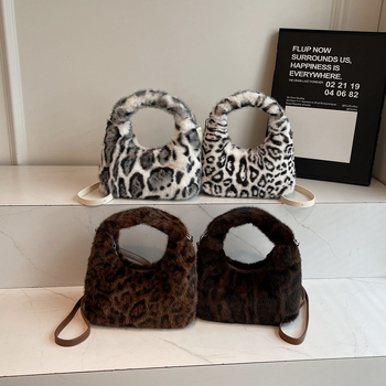 Korejskog stila pliš torba za ramena s leopard uzorkom, torba sa zipom, horizontalni kvadratni oblik, podstava od poliestera, unutarnji džepovi za telefon i dokumente