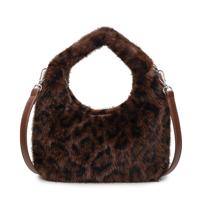 Korejskog stila pliš torba za ramena s leopard uzorkom, torba sa zipom, horizontalni kvadratni oblik, podstava od poliestera, unutarnji džepovi za telefon i dokumente