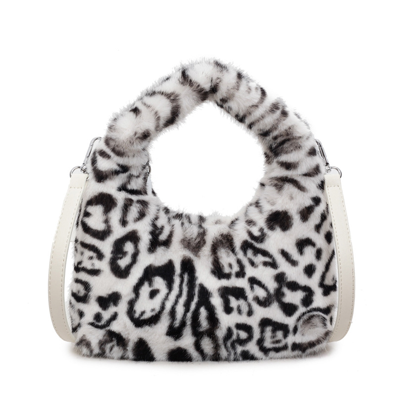 Korejskog stila pliš torba za ramena s leopard uzorkom, torba sa zipom, horizontalni kvadratni oblik, podstava od poliestera, unutarnji džepovi za telefon i dokumente