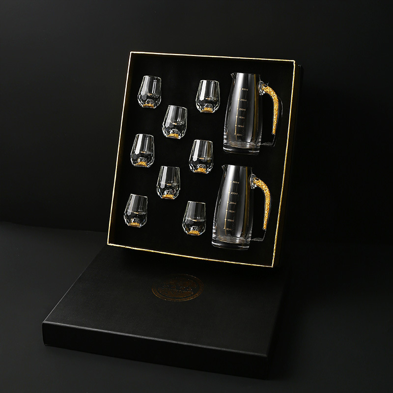 Kristályos szeszes italok pohárkészlet – vízcsepp formájú aranyfólia dizájn, 100 ml kapacitás, nyomtatott logó, első osztályú minőség