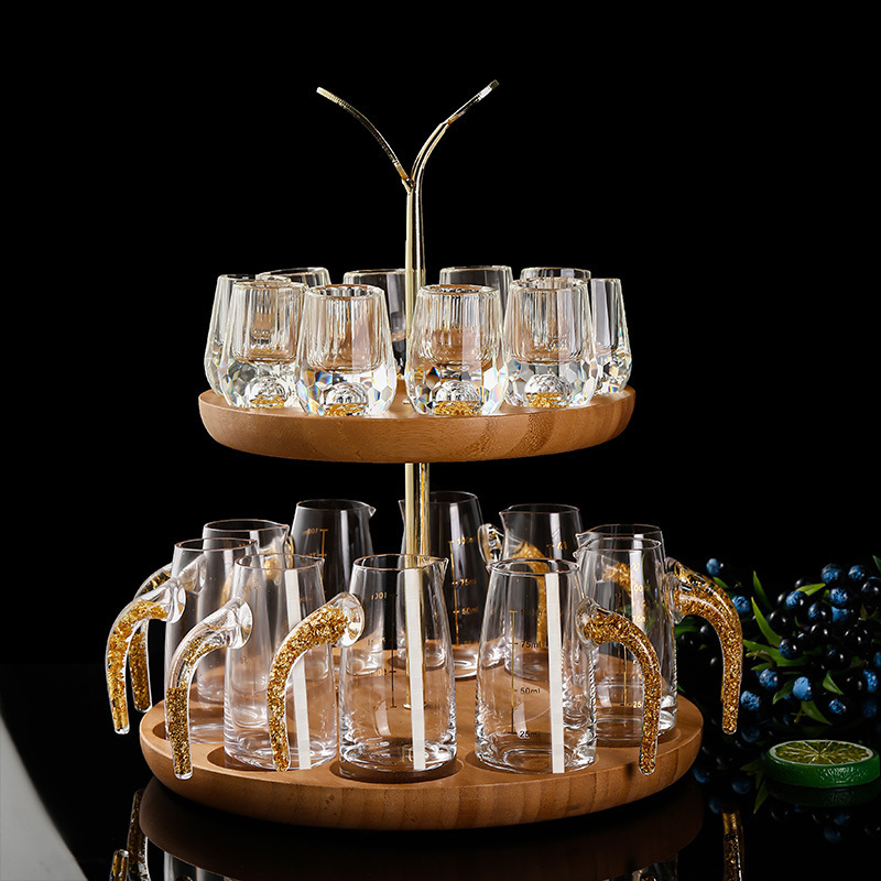 Kristályos szeszes italok pohárkészlet – vízcsepp formájú aranyfólia dizájn, 100 ml kapacitás, nyomtatott logó, első osztályú minőség