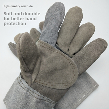 Γάντια συγκόλλησης από δέρμα βοδινού, διπλού στρώματος, με θερμική μόνωση, ανθεκτικά στη φθορά, προστασία από ψεκασμούς και εγκαύματα