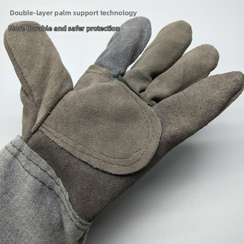 Γάντια συγκόλλησης από δέρμα βοδινού, διπλού στρώματος, με θερμική μόνωση, ανθεκτικά στη φθορά, προστασία από ψεκασμούς και εγκαύματα