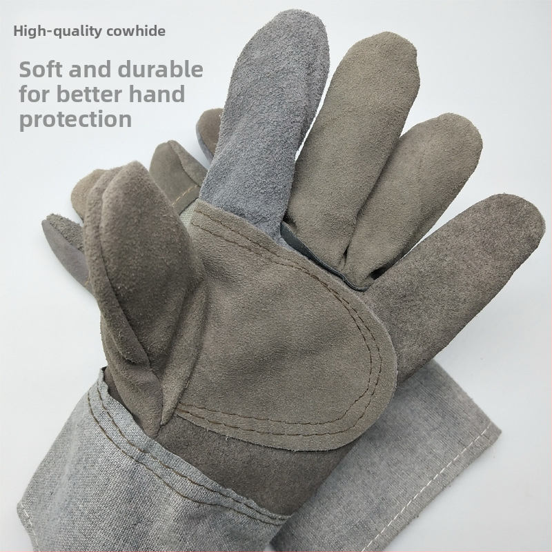 Γάντια συγκόλλησης από δέρμα βοδινού, διπλού στρώματος, με θερμική μόνωση, ανθεκτικά στη φθορά, προστασία από ψεκασμούς και εγκαύματα