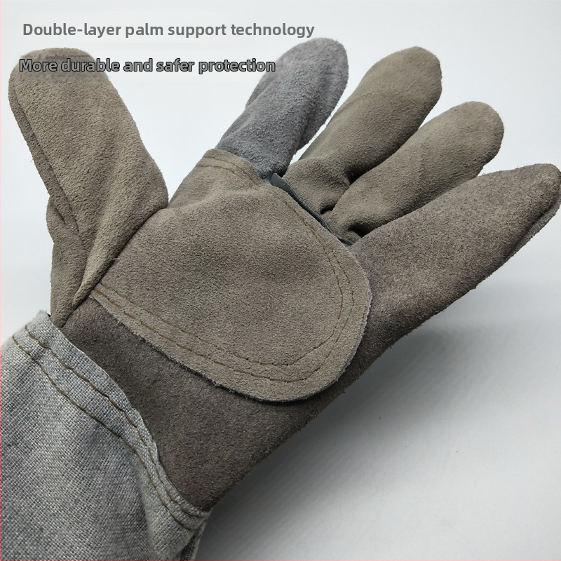 Γάντια συγκόλλησης από δέρμα βοδινού, διπλού στρώματος, με θερμική μόνωση, ανθεκτικά στη φθορά, προστασία από ψεκασμούς και εγκαύματα