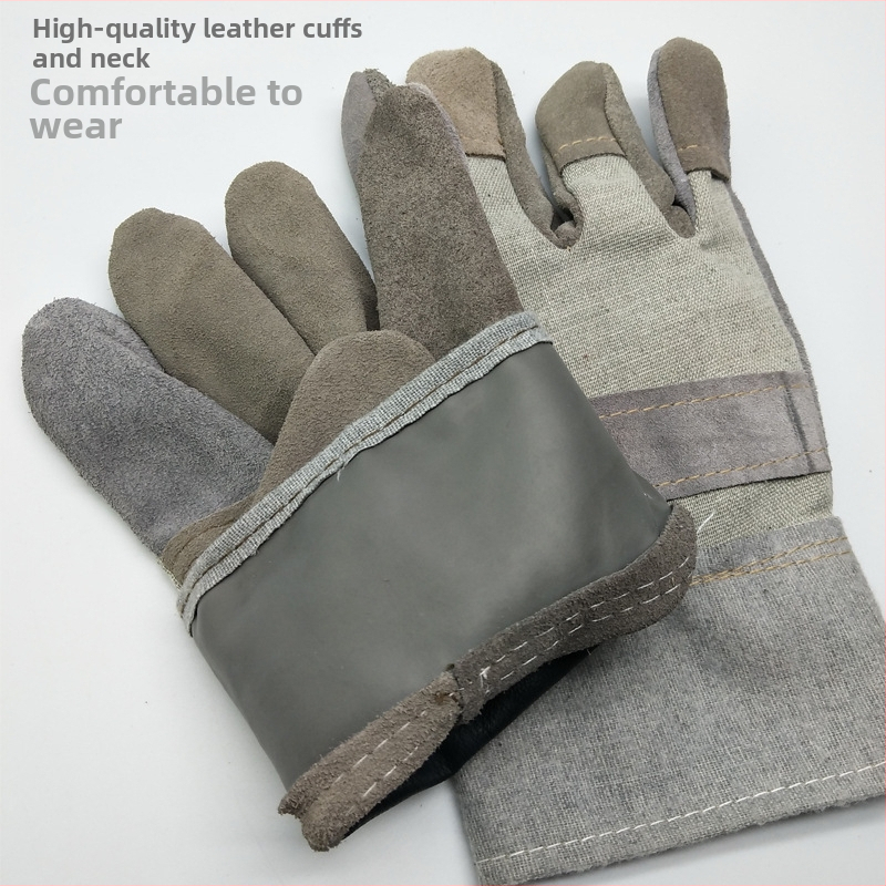 Γάντια συγκόλλησης από δέρμα βοδινού, διπλού στρώματος, με θερμική μόνωση, ανθεκτικά στη φθορά, προστασία από ψεκασμούς και εγκαύματα