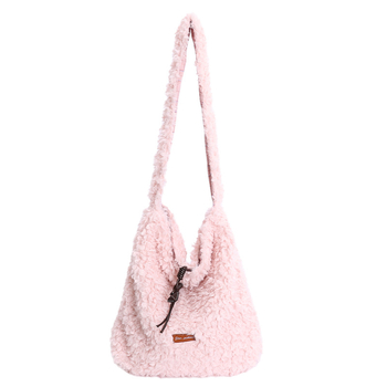 Plušasta crossbody torba s vezanjem, vodoravni kvadratni oblik, unutarnja pretinica za dokumente, poliester podstava