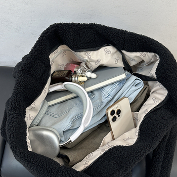 Torba Tote od lambswoola sa zipom, gradski minimalistički stil, poliester podstava