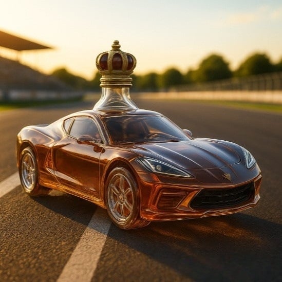 Whiskey dekantáló Corvette C8, üveg, fényes luxus retro stílus, egyedi csomagolás