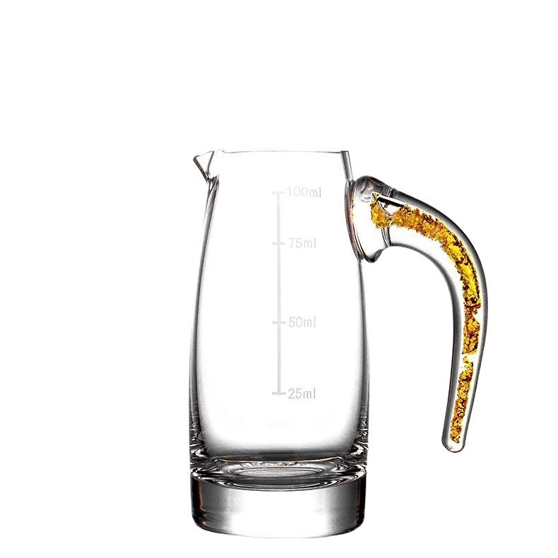 Set de ustensile pentru vin cu pahar de lichior și dozator, din sticlă, stil light luxury retro, accente cu foiță de aur, ambalaj 24 de seturi